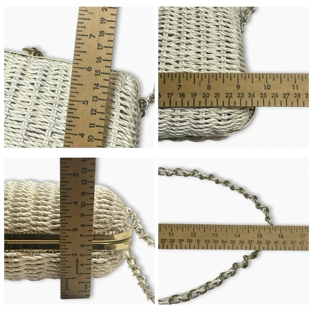Vintage 60s Magid White Wicker Bag Purse Gold Chain Shoulder Strap